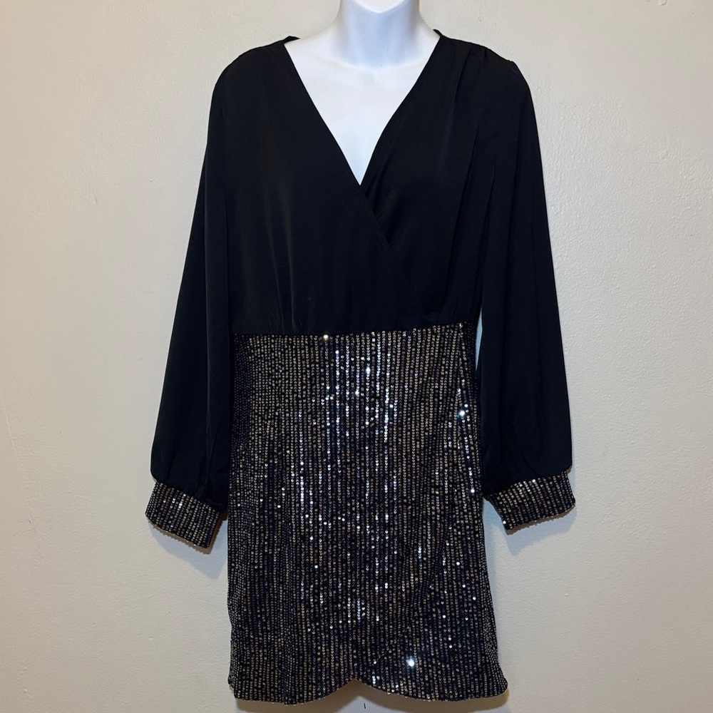 Cupshe Elegant Black Sequin Long Sleeve Dress